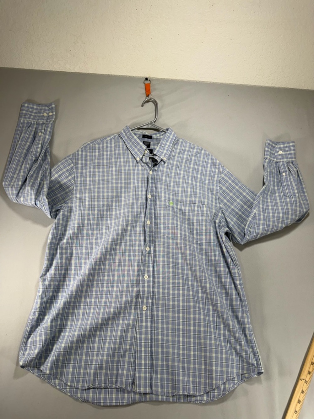 Men’s Izod Easy Care Blue Plaid Long Sleeve Dress Shirt Size Extra Large